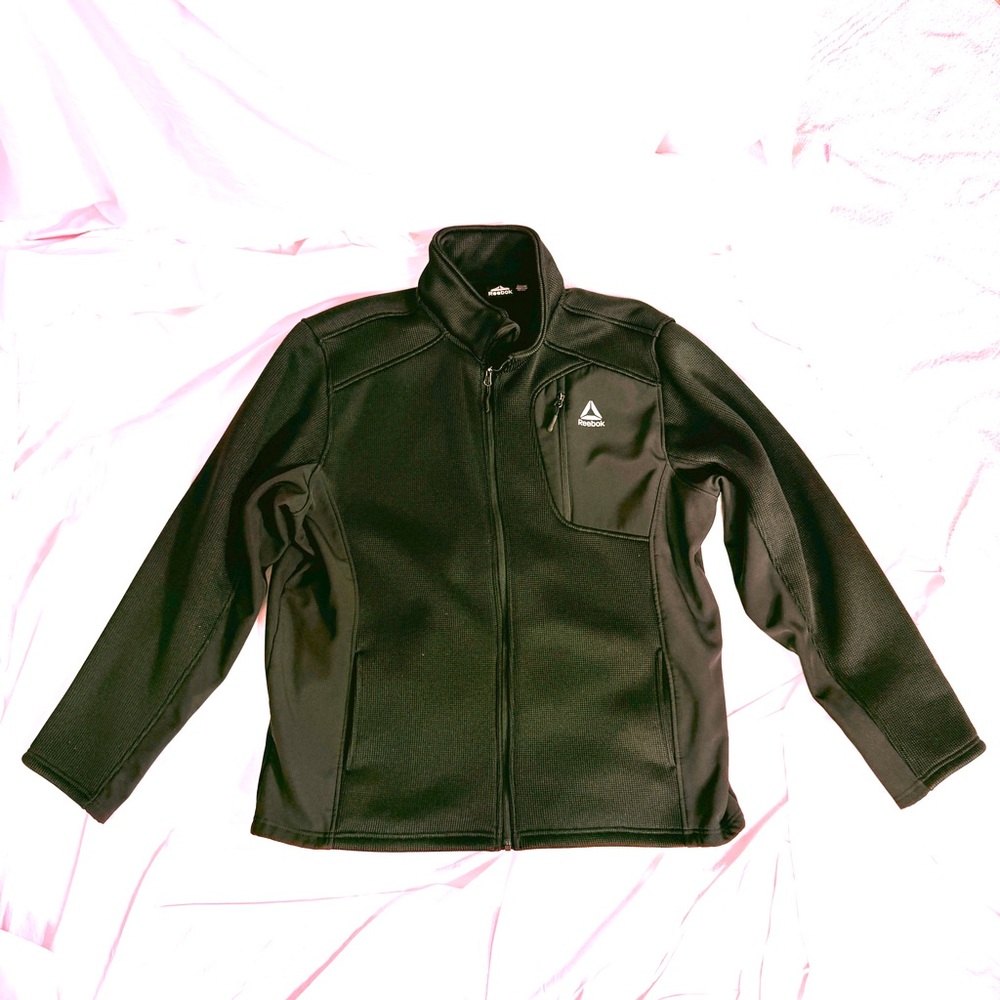 Reebok Men's Size 2X Black Knit Jacket Zip Up Funnel Neck Front Zip Pocket